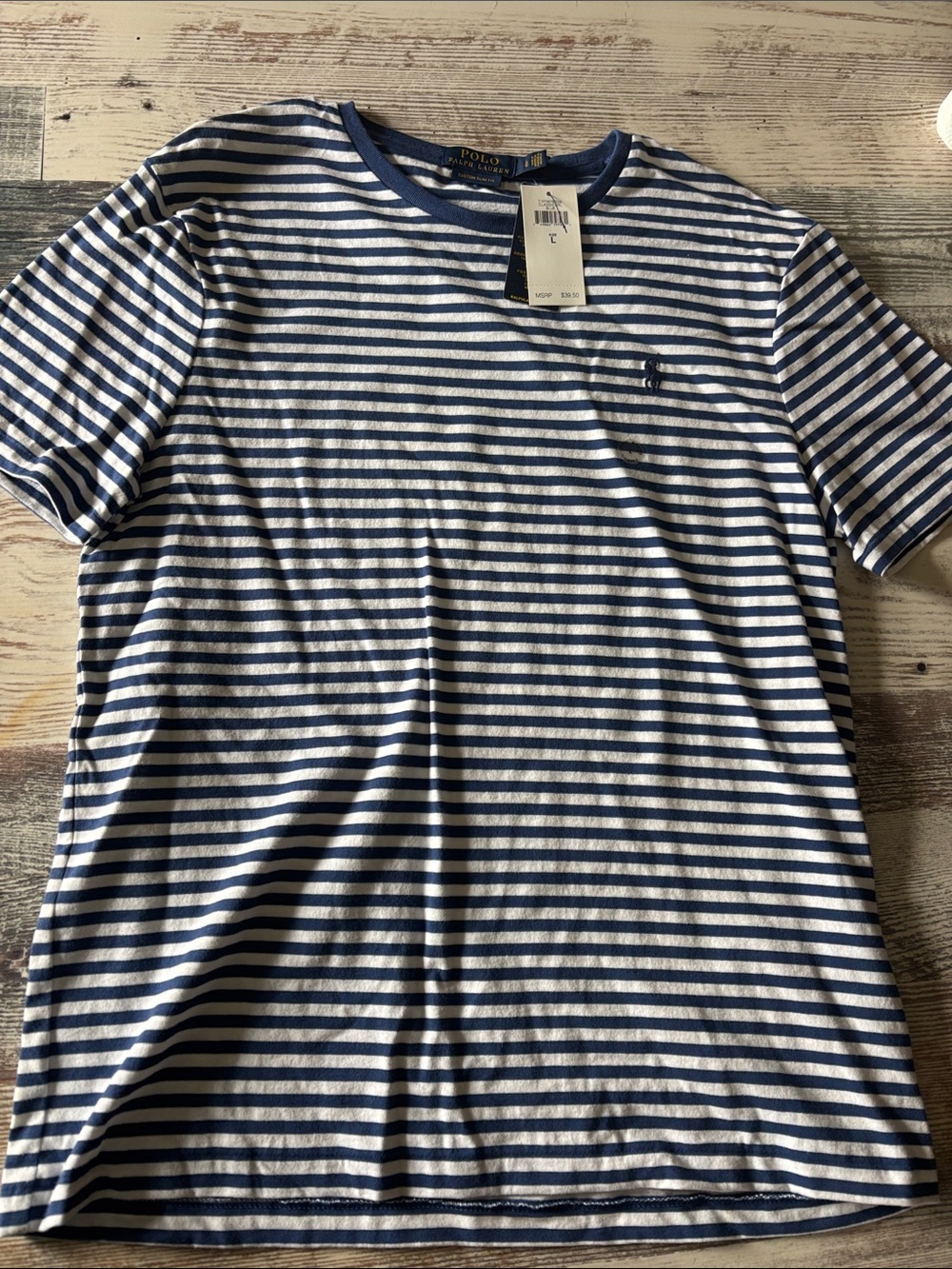 Polo by Ralph Lauren White & Navy Horizontal Stripe Crew Tee